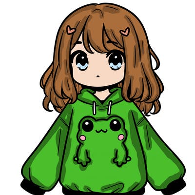 girl wearing frogging sweatshirt