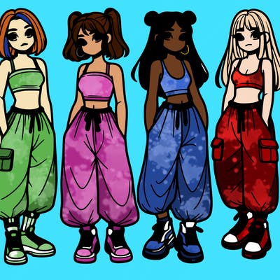 girls with crop top with baggy pants