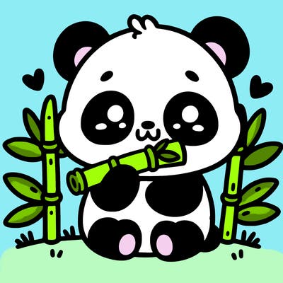 a kawaii panda eating bamboo