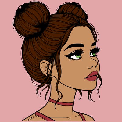 realistic girl with buns on the top of her head