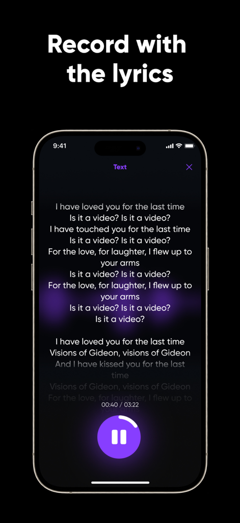 Voice Changer - Song Maker - Eine mobile Benutzeroberfläche, die die Funktion „Mit Text aufnehmen“ in der Voice Changer-App zeigt.