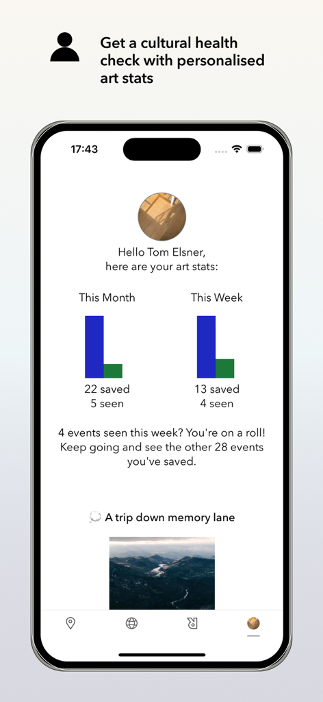ArtRabbit - ArtRabbit app cultural health check screen with art stats