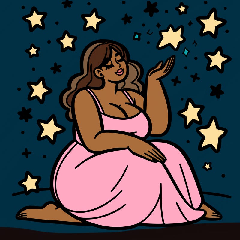 plus size woman looking at stars