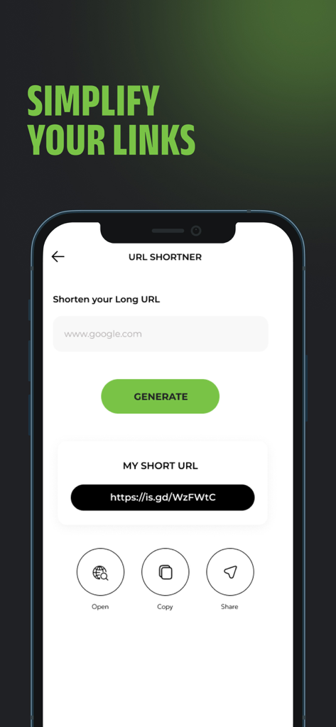 Tvgarden: Movie, Sport Browser - Captura de pantalla de la función de acortador de URL en la aplicación del navegador Tvgarden que permite a los usuarios simplificar y compartir enlaces