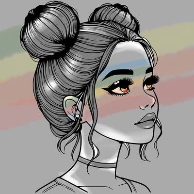 realistic girl with buns on the top of her head