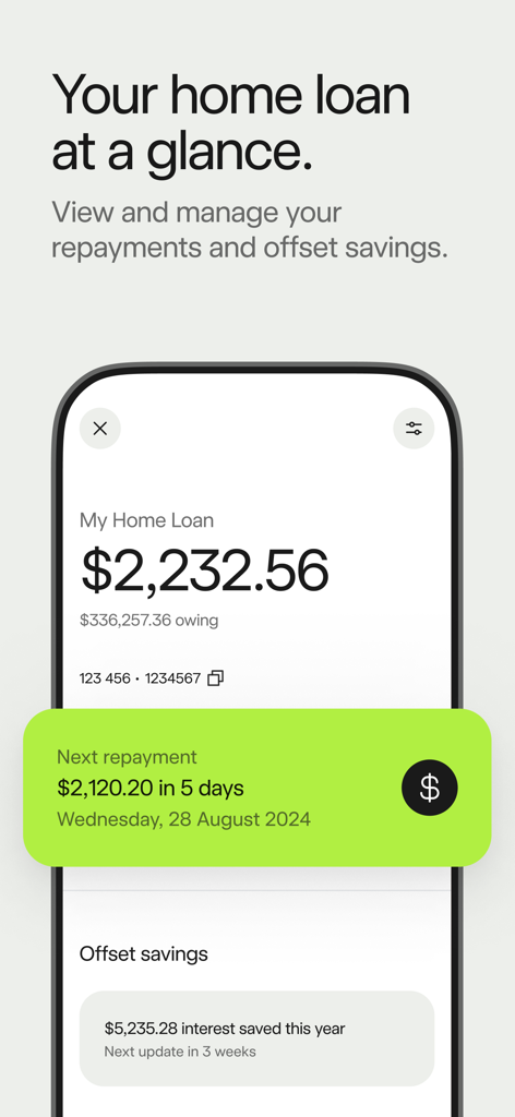 Bankwest - Bankwest mobile app dashboard for managing home loans and tracking interest saved with offset accounts.
