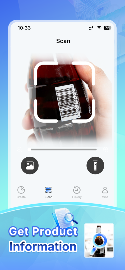 Smartphone scanning a barcode on a beverage bottle for product details