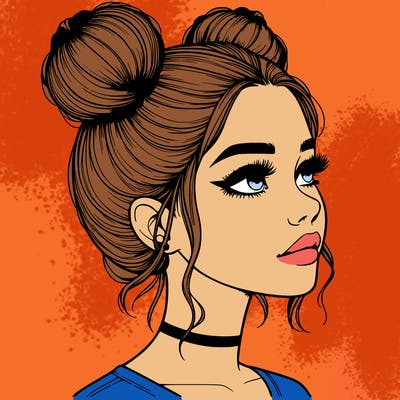realistic girl with buns on the top of her head