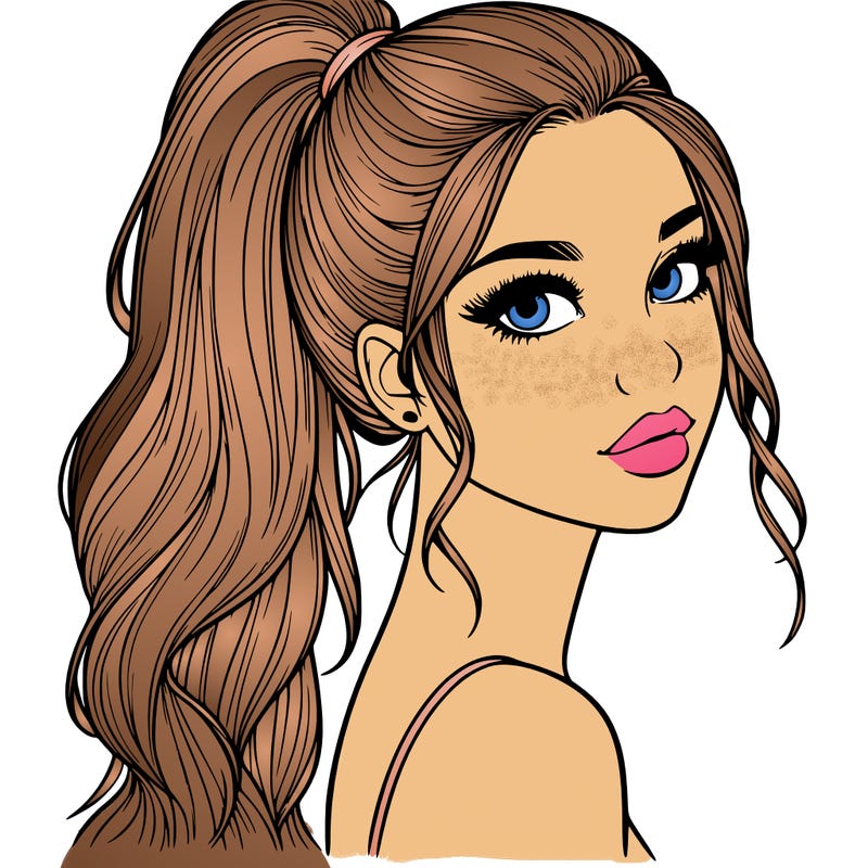 realistic pretty girl with high pony tail