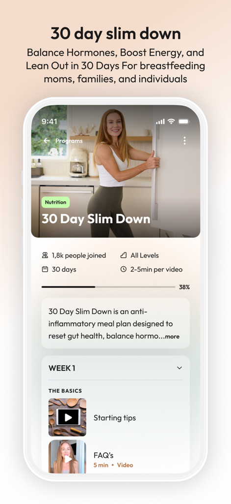 Natal - Pregnancy & Postpartum - Screenshot of the 30 Day Slim Down nutrition and wellness program in the Natal app