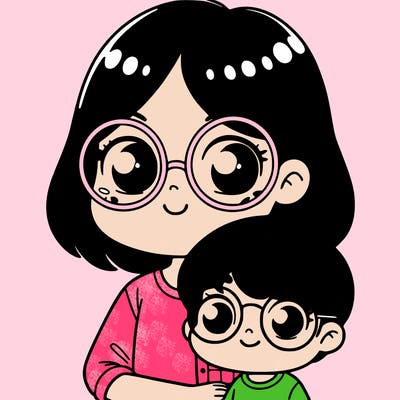 girl wearing glasses and with her little brother