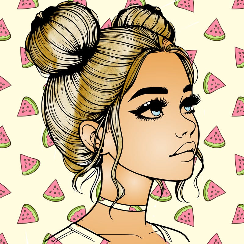 realistic girl with buns on the top of her head