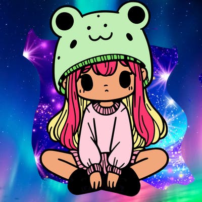 a girl wearing a frog hat and some frog socks