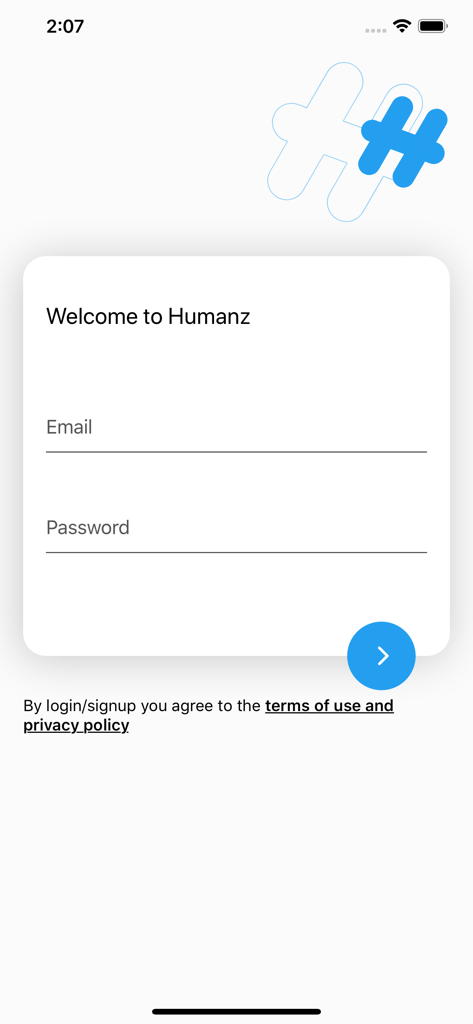 Humanz Advertisers - Welcome to Humanz login screen with email and password input fields