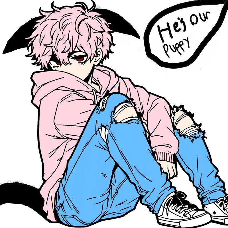 a male hoddie ripped jeans messy hair anime