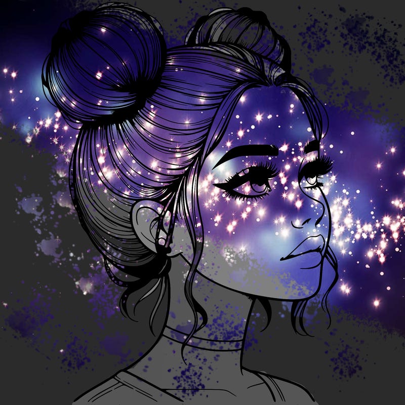 realistic girl with buns on the top of her head