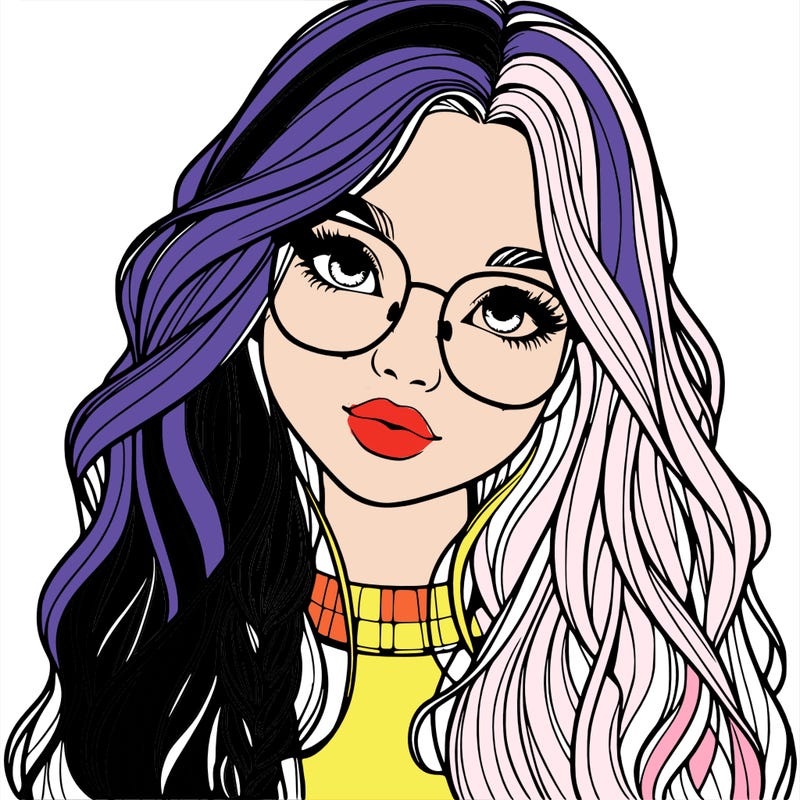 girl with long hair and freckles and glasses realistic