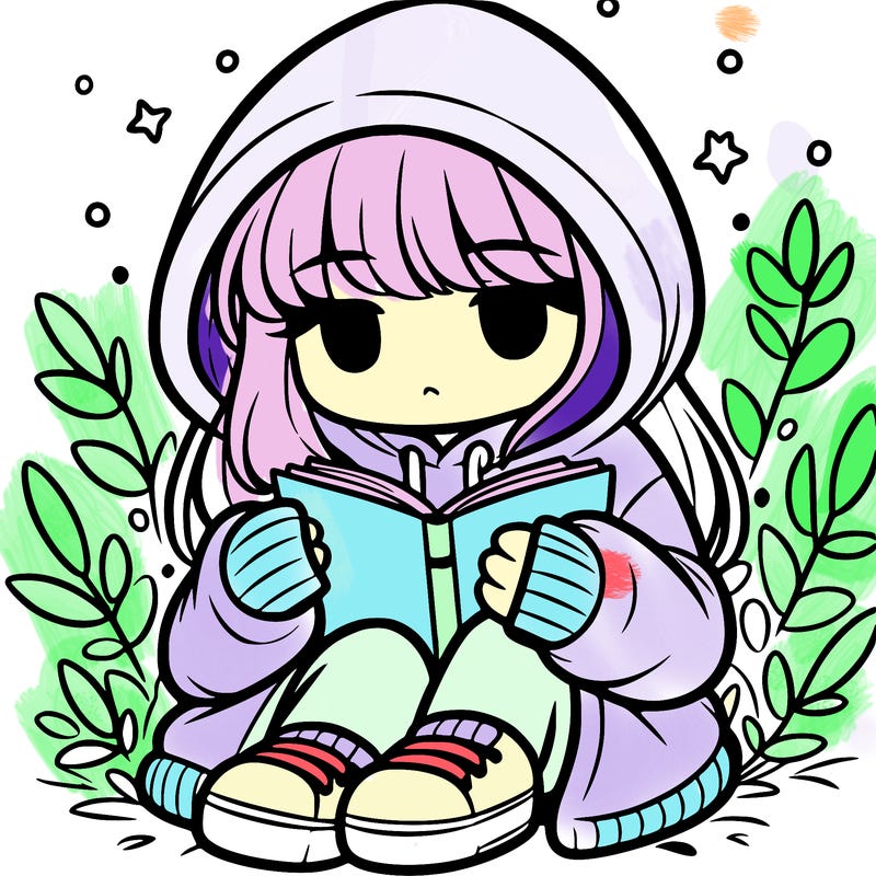 girl in oversized hoodie reading a book