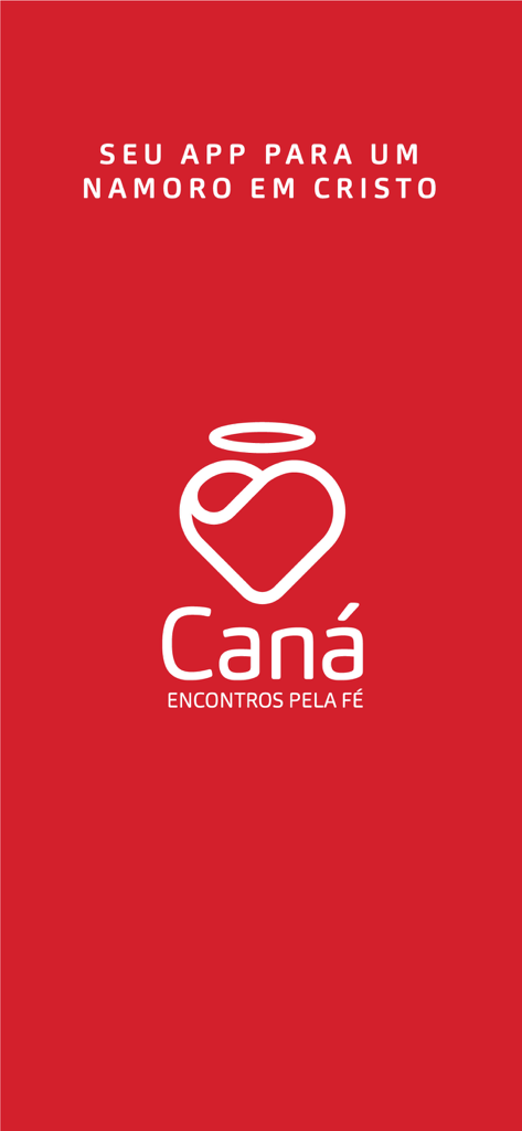 Caná Encontros pela Fé - Cana Encontros pela Fe app splash screen with a white heart and halo logo on a red background