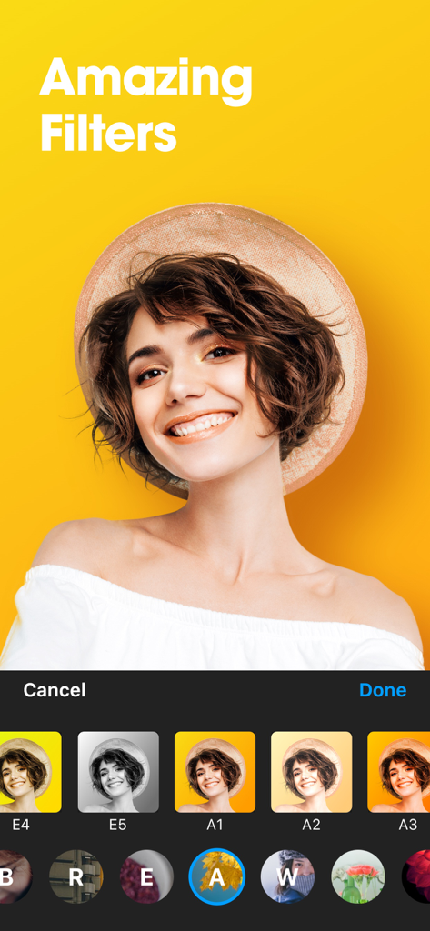 POTO - A woman's portrait being edited with various artistic filters in the POTO mobile app