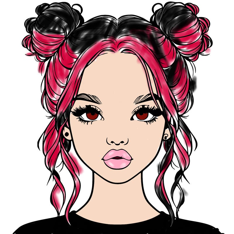 realistic girl with two buns in hair and lips