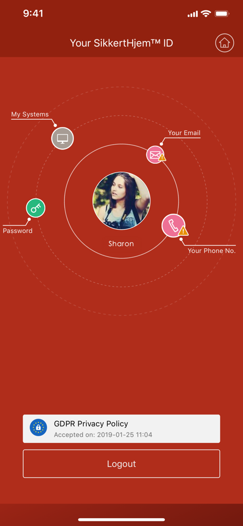 S6evo app user profile screen showing account settings and GDPR privacy policy status