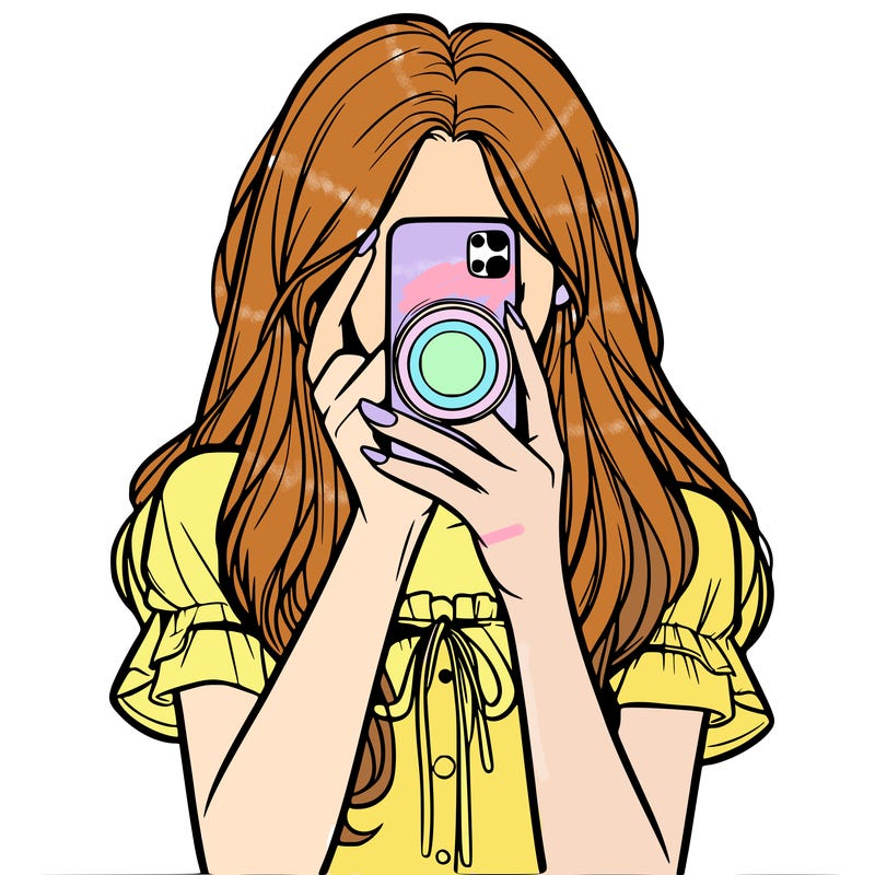 a realistic girl holding her phone taking pictures