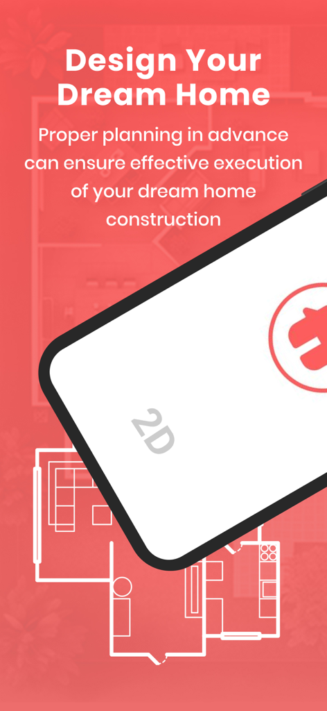 Abode - Home Design & Remodel - Pantalla promocional de la aplicación Abode con planos de planta 2D para la construcción de la casa de los sueños