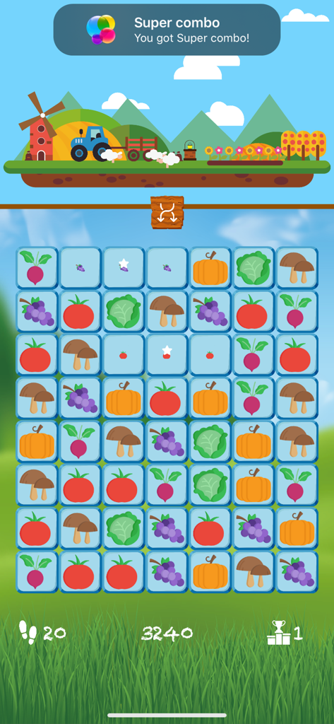 Mama's Farm: Tile Match Game - Mama's Farm tile matching puzzle game with vegetable tiles and farm background