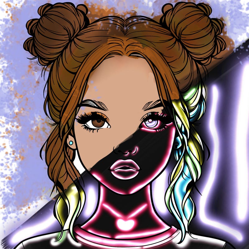 realistic girl with two buns in hair and lips