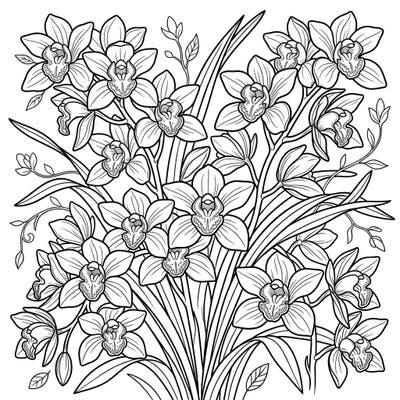 Unleash your artistic flair with this stunning Cymbidium Orchids coloring page. Explore the detailed beauty of these elegant Boat Orchids and bring them to life with your favorite colors.