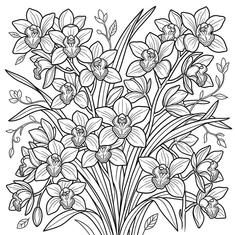 Unleash your artistic flair with this stunning Cymbidium Orchids coloring page. Explore the detailed beauty of these elegant Boat Orchids and bring them to life with your favorite colors.