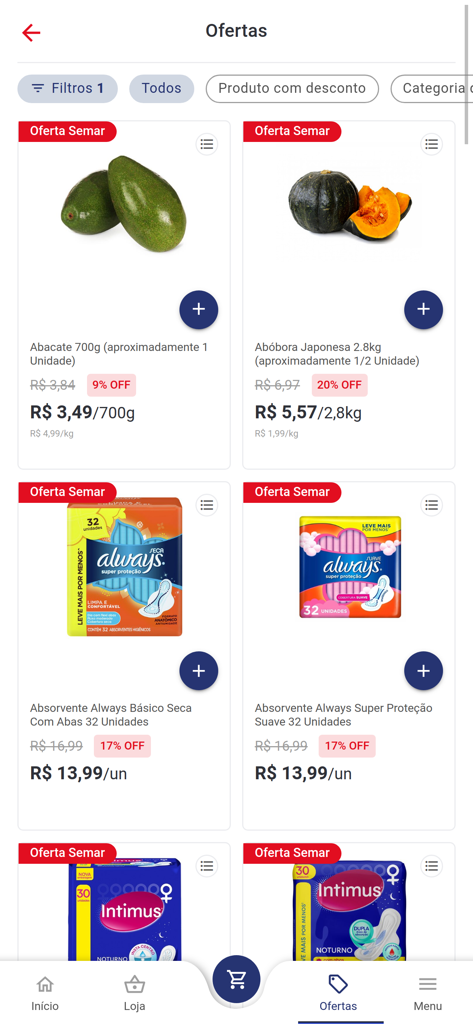 Semar Entrega - La sezione offerte dell'app Semar Entrega che mostra sconti su generi alimentari e articoli per l'igiene personale