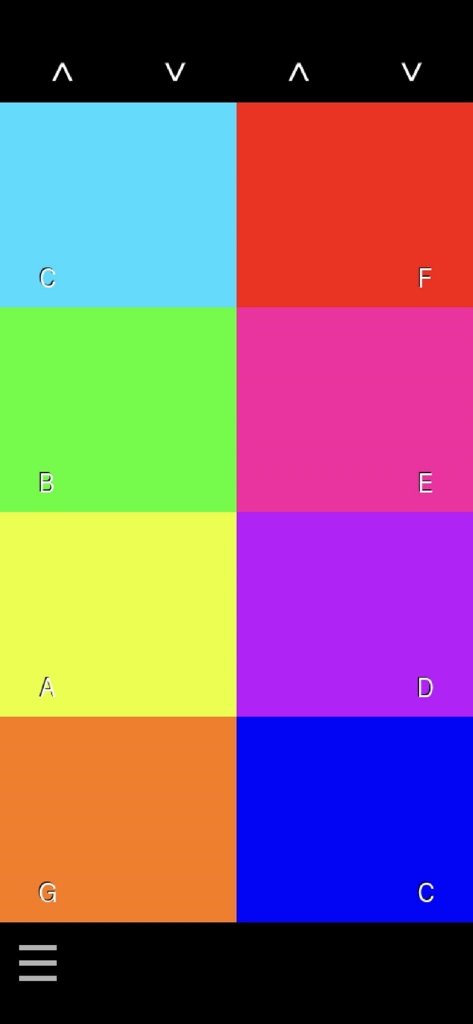 Pocket Talkbox - A colorful grid interface displaying musical notes C through G for playing tones in the Pocket Talkbox app
