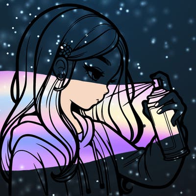 a realistic girl spray painting