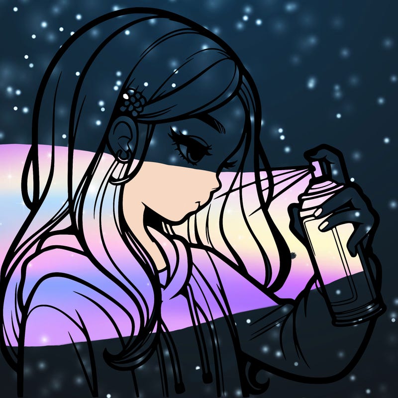 a realistic girl spray painting