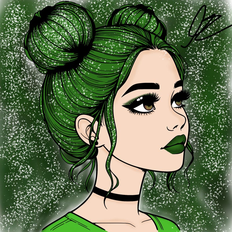 realistic girl with buns on the top of her head