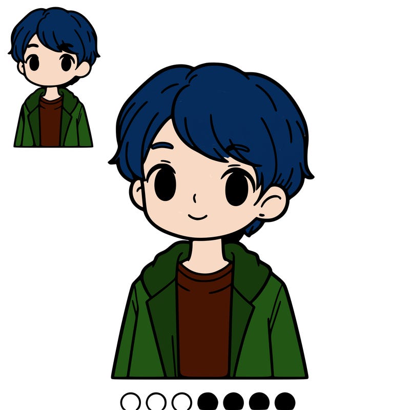 boy with mid-length hair and a low hair tail