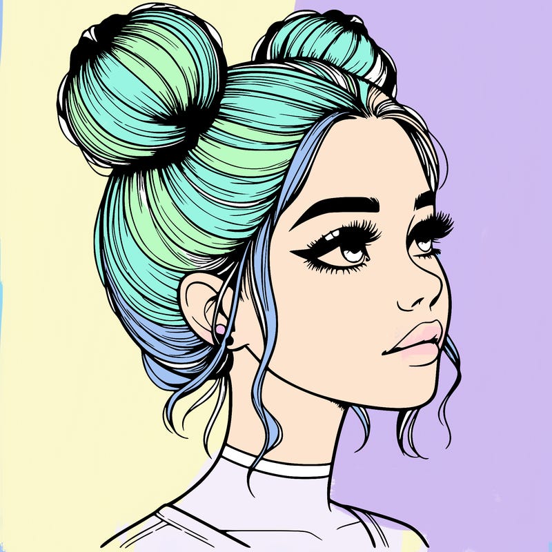 realistic girl with buns on the top of her head