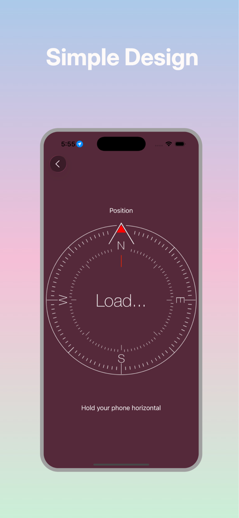 A simple and clear digital compass interface showing cardinal directions on a mobile screen