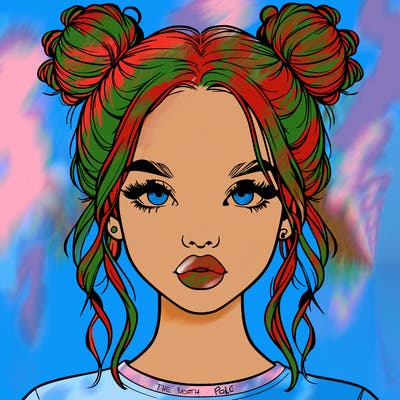 realistic girl with two buns in hair and lips