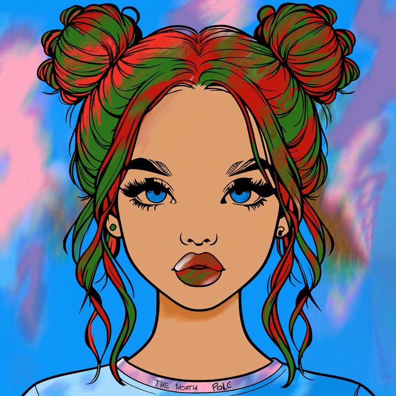 realistic girl with two buns in hair and lips