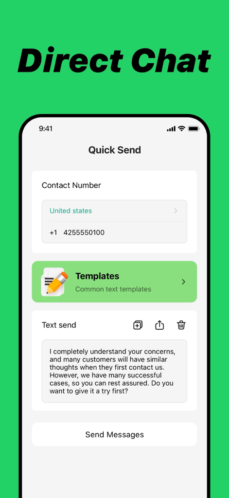 Watsapp Deleted Message Backup - Interface for sending quick messages and using text templates in the Direct Chat feature