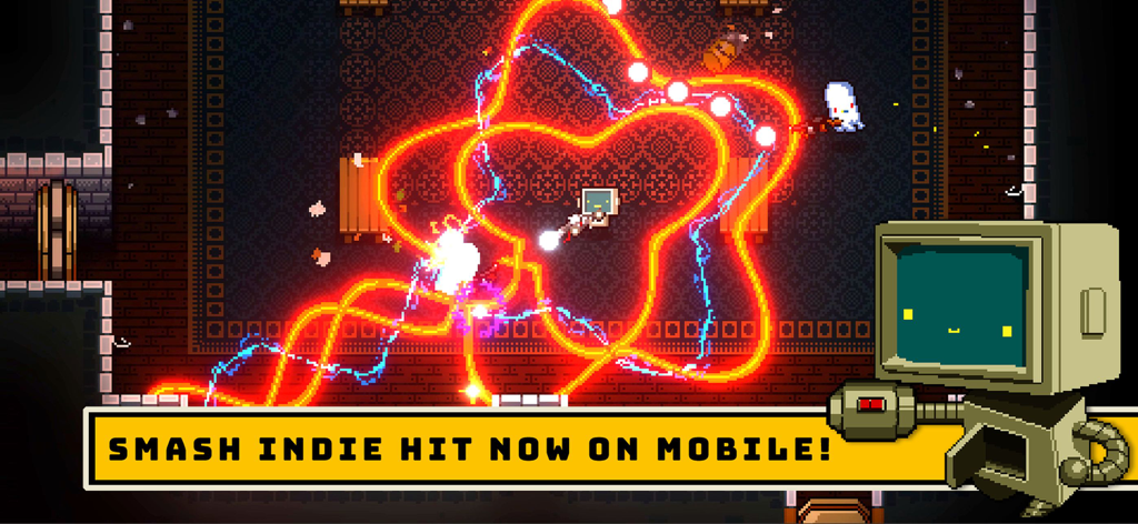 Enter the Gungeon - Pixel art gameplay of Enter the Gungeon on mobile with bullet hell effects and a cute robot character