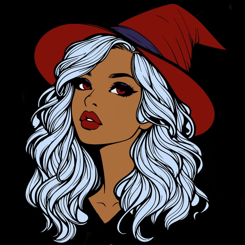 realistic witch girl with wavy hair and lips