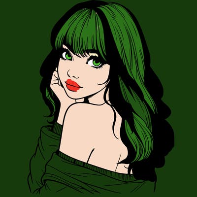 realistic girl with bangs looking over her shoulder