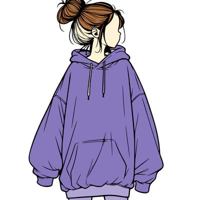 realistic girl with a oversized sweatshirt on and a bun