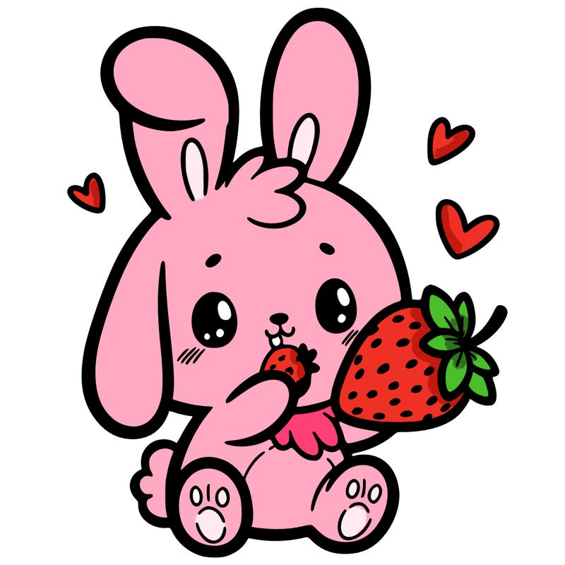 cute bunny eating a strawberry