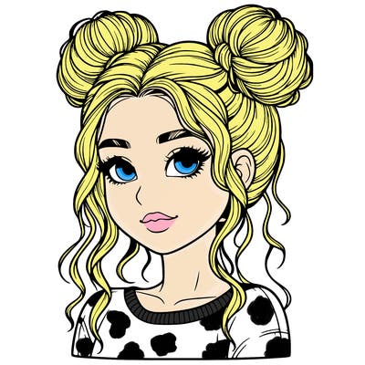 realistic girl with two buns in her hair