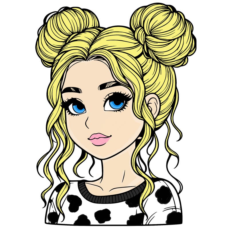 realistic girl with two buns in her hair
